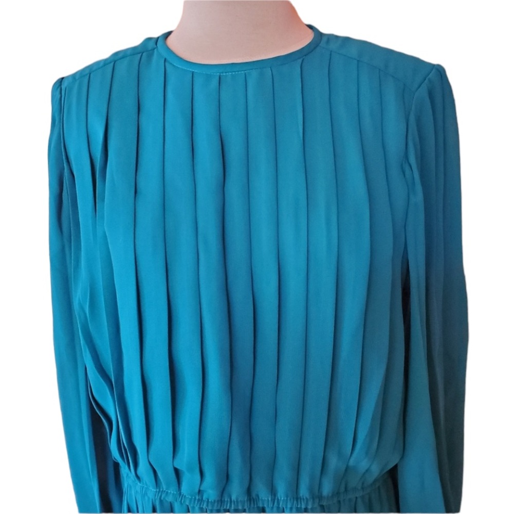 1980s Liz Roberts, Inc Teal, Pleated Secretary Dre View 2
